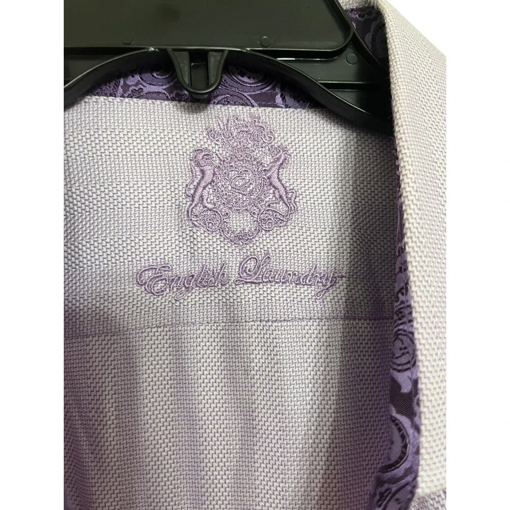English Laundry Mens DressShirt Lavender MicroDot Pattern Button Down 17.5 34/35